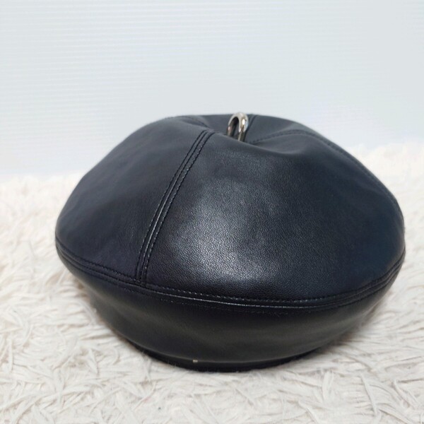 美品 CA4LA PIGNON 12 カシラ 日本製 Made in JAPAN 合成皮革 ベレー帽 ブラック 黒色 レディース
