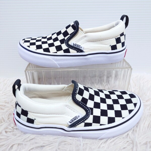 VANS バンズ チェッカー スリッポン スニーカー シューズ 靴 ジュニア 18cm ベージュ/ブラック