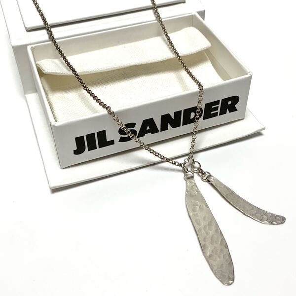 ☆美品 JIL SANDER ジルサンダー ダブル フェザー ネックレス シルバー925 イタリア製 チョーカー ペンダントトップ チャーム