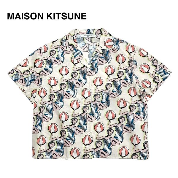 ☆美品 MAISON KITSUNE メゾンキツネ 総柄 オープンカラー 半袖シャツ アロハシャツ 開襟シャツ かりゆし 古着 ヴィンテージ vintage