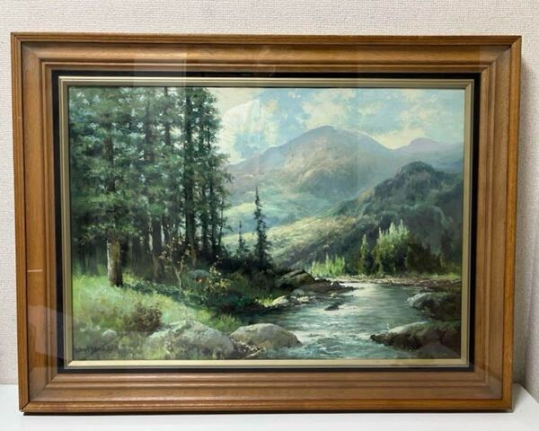 複製/模写 ロバートウッド 山と小川 風景画 サイズ 6191.5cm 絵画 カンバス 油彩 油絵 額縁 アート