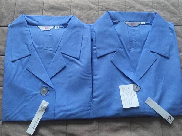 レトロ レディース 作業服 制服 ユニフォーム 半袖 17号 大きいサイズ 2枚 女子作業服 日本製 スモック クニサダ 作業着