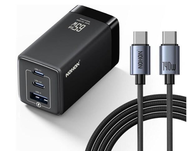NOHON 65W GaN 急速充電器 PD3.0 Type-C 折りたたみ式プラグ 140W120cm Type-C充電ケーブル付き
