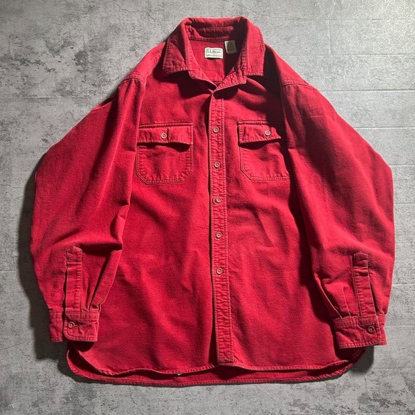 古着 L.L.Bean エルエルビーン 長袖 無地 シャモアクロスシャツ 厚手 レギュラーカラー ダブルポケット アメカジ レッド メンズ XL / 3095