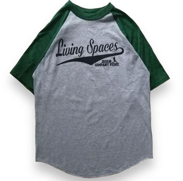 00s AUGUSTA オーガスタ ラグランTシャツ 半袖 両面プリント バックプリント ナンバリング ビッグロゴ 灰色×緑 USA アメカジ 古着 1384