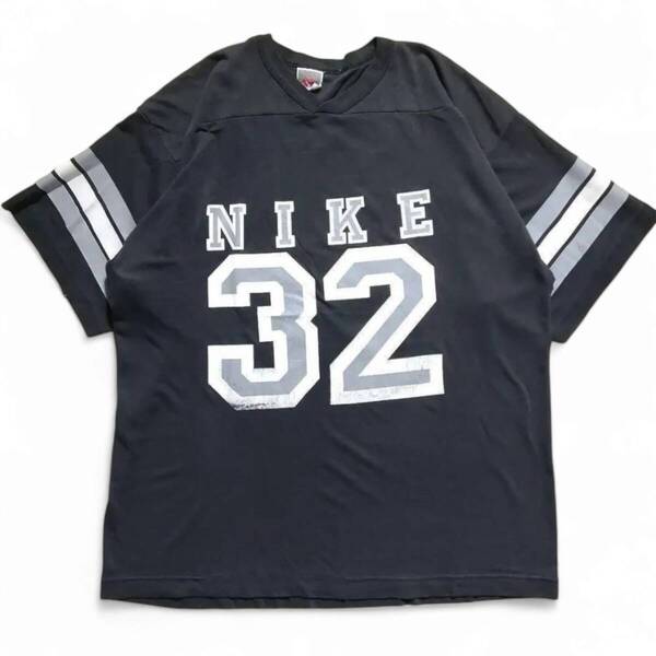 古着 90年代 NIKE ナイキ 半袖 ナンバリングTシャツ フットボールT 90s USA製 銀タグ ヴィンテージ ブラック 黒 メンズXL 雰囲気系 / 1538