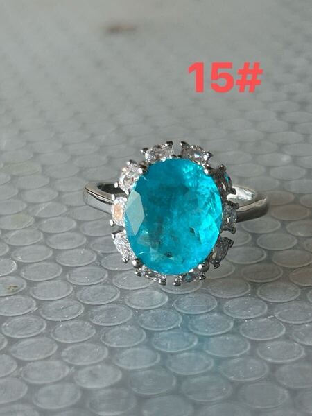 人工宝石パライバ リング18×20mm 15# 5ct。 S925銀 刻印あり. G灰