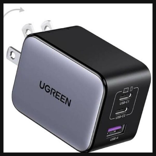 【美品】UGREEN★NexodeX 65W充電器 USB-C*2とUSB-A*1 最小クラスPD急速充電器 新生代GaNInfinityチップ 独自Airpyra技術 PD3.0/QC4+対応