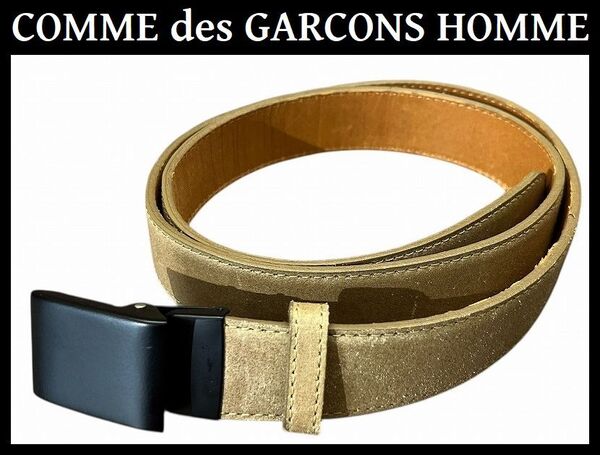 送無 希少 COMME des GARCONS HOMME コム デ ギャルソン オム コムデギャルソン 本革 レザー 30mm ナロー ガチャ ベルト サンドカラー