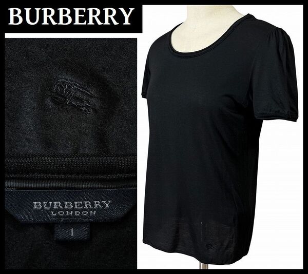 送無 G① BURBERRY LONDON バーバリー ロンドン 三陽商会 B1P28-409-09 チェック柄 ライン ホース ロゴ 刺繍 半袖 ストレッチ Tシャツ S