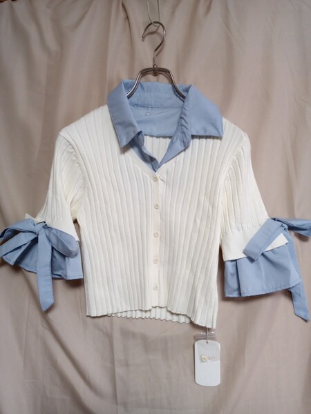 12661 ★★ Chico襟付きレイヤード袖リボンカーディガン 新品 定価6800円 F