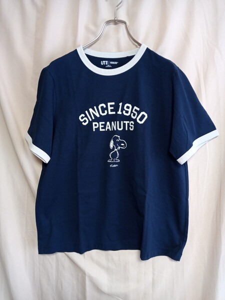 12751 ★★ ユニクロ ピーナッツ 75周年コラボTシャツ サイズXL ネイビー