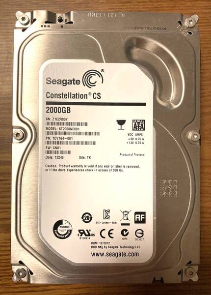 【状態◎】Seagate シーゲート Constellation CS シリーズ ST2000NC001 3.5インチ HDD 2TB(エンタープライズ向けHDD)
