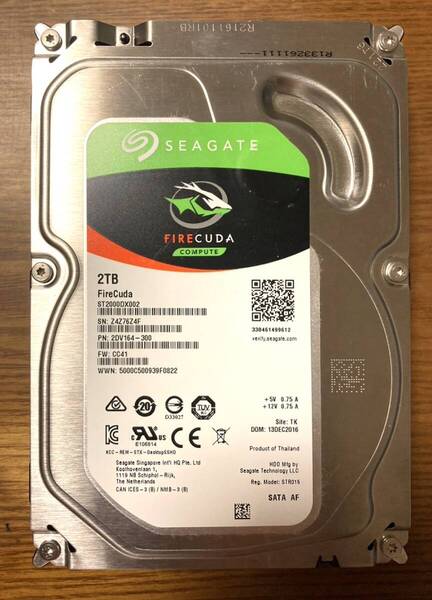 【SSHDモデル】Seagate シーゲート FireCudaシリーズ ST2000DX002 3.5インチ HDD 2TB(SSDキャッシュ搭載で高速化/使用時間:50時間未満)