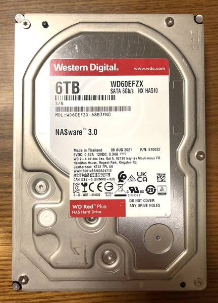 【状態◎】Western Digital ウェスタンデジタル Red Plus WD60EFZX 3.5インチHDD 6TB(NAS向けHDD)