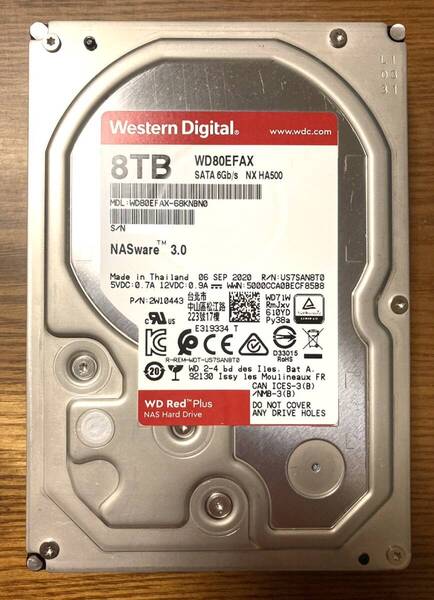 【状態◎】Western Digital ウェスタンデジタル Red Plus WD80EFAX 3.5インチHDD 8TB(NAS向けHDD)
