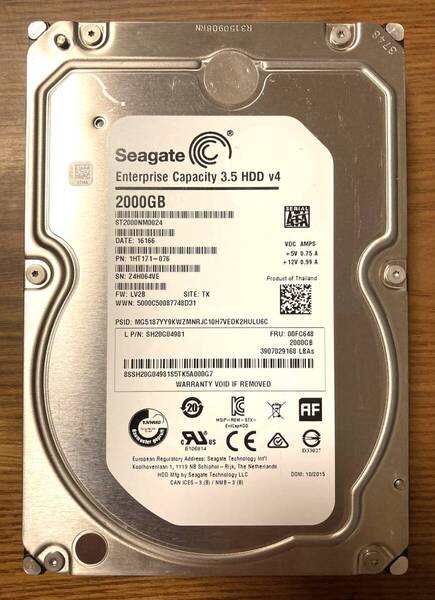 【状態◎】Seagate シーゲート Enterprise Capacity 3.5 HDDシリーズ ST2000NM0024 3.5インチ HDD 2TB(エンタープライズ向けHDD)