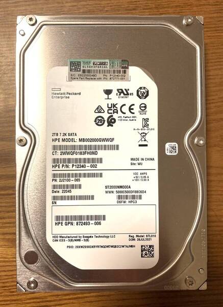 【状態◎】Seagate シーゲート Exos 7E8 Enterpriseシリーズ ST2000NM000A 3.5インチ HDD 2TB(エンタープライズ向けHDD/HP OEM品)