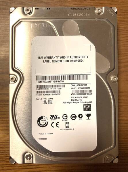 【状態◎】Seagate シーゲート Constellation ESシリーズ ST2000NM0011 3.5インチ HDD 2TB(エンタープライズ向けHDD/IBM OEM品)