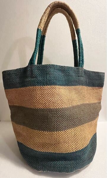 MAISON BENGAL / jute bag / SIZE:縦30㎝ 横25㎝ マチ25cm / GREEN BEIGH / Made in Bangladesh /メゾンベンガル /かごバッグ トートバッグ