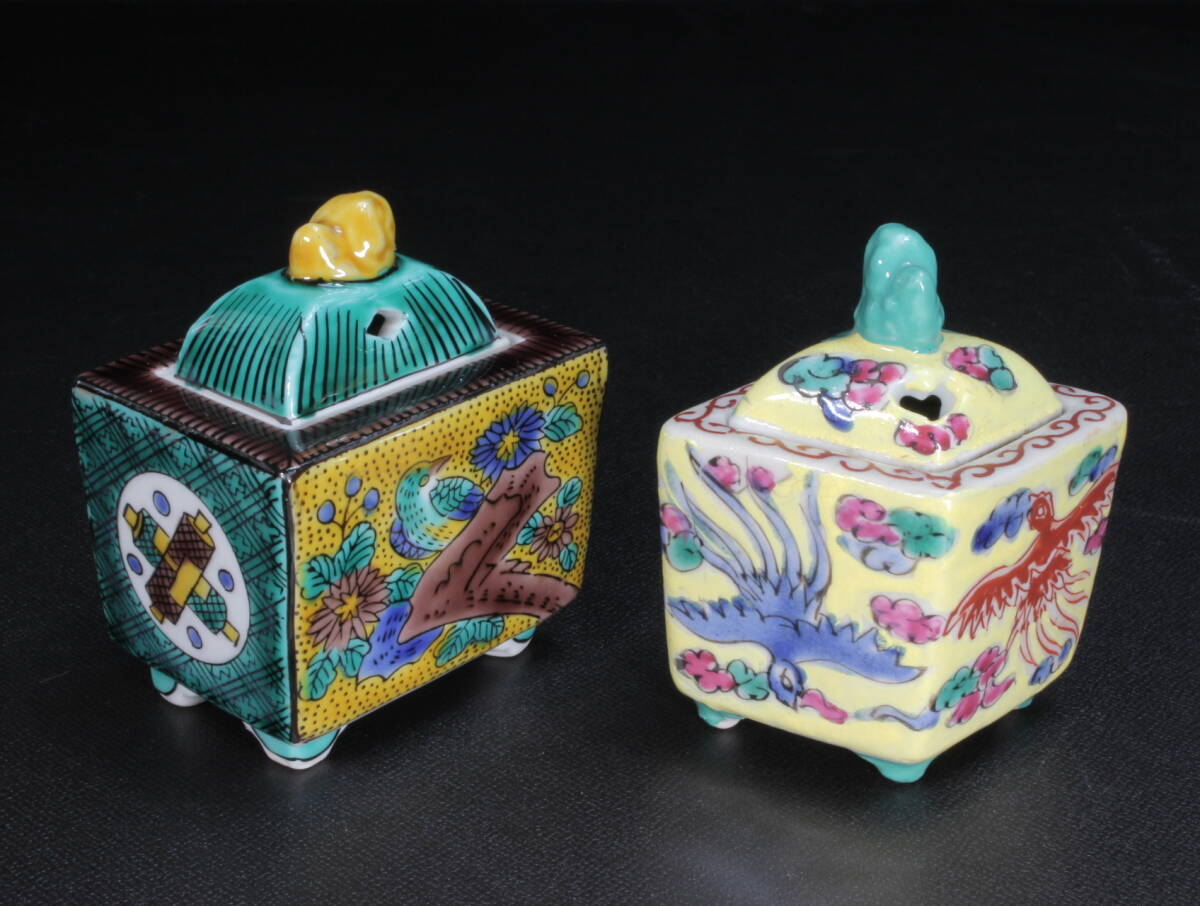 時代物 古九谷 九谷焼 色絵 香炉 【唐獅子牡丹図】 箱付 ※カケ直しあり 時代物 古九谷 九谷焼 色絵 香炉 【唐獅子牡丹図】 箱付 ※カケ