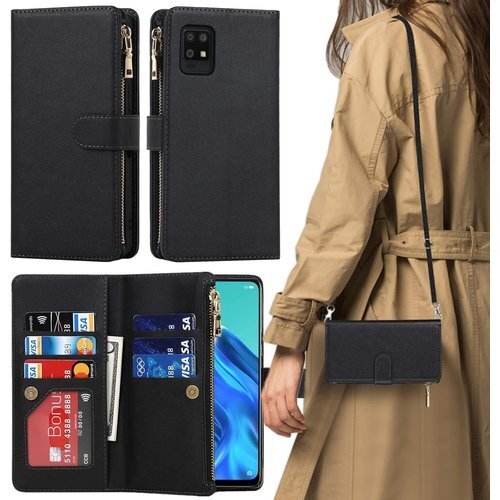 AQUOS Zero6 ケース 手帳型 ショルダー ク ィケース カード入れ スマホケース 携帯カバー ブラック 220