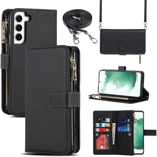 Pelanty for Galaxy S22 縄掛けケ ップ付き 落下防止 耐衝撃 全面保護 肩縄付き-ブラック 324