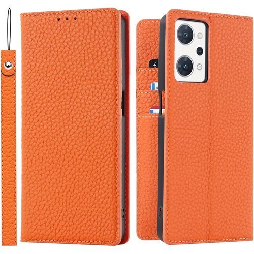Oppo Reno7 A ケース手帳型 OPPO Re ス ストラップ付 ヘッドフォンケーブル 耐衝撃 オレンジ 388