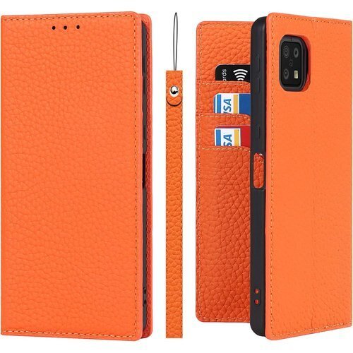 AQUOS Sense6 ケース手帳型 SH-54B ップ付 ヘッドフォンケーブル 耐衝撃 6色選択 オレンジ 438