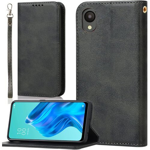 Galaxy A23 ケース 手帳型 ストラップ Ga ー カード入れ スタンド 落ち着いた色 レトロ ブラック 452