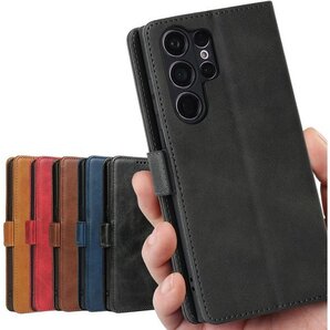 S23 Ultra ケース 手帳型 Galaxy S2 カード入れ スタンド機能 落ち着いた色 レトロ ブラック 584