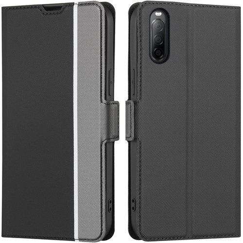 ソニー xperia10V ケース 手帳型 薄型 軽量 ス カード入れ スタンド 2色組合 グレー + ブラック 609