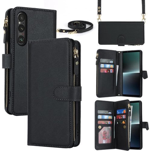 Pelanty for Xperia 1 V 縄掛けケ ップ付き 落下防止 耐衝撃 全面保護 肩縄付き-ブラック 657