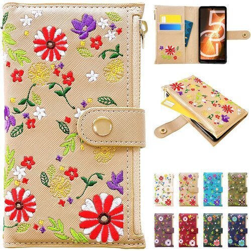 Galaxy S25 SC-51F SCG31 SM- SCG25カバー スマホケース おしゃれ花刺繍 ベージュ 897