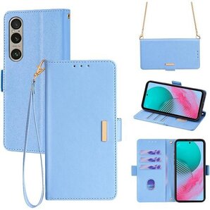 Xperia 1 VI ケース 手帳型 ショルダー エ ザー 防指紋 耐久性 贈り物 COCOCLOUD ブルー 921