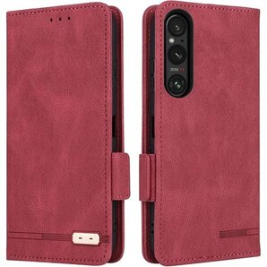 Xperia 1 VI ケース 手帳型 ストラップ 同 マグネット ケース 携帯ケース つや消し レトロ レッド 925