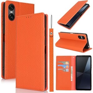 For Xperia 10 VI ケース手帳型 SO- ー ストラップ付 ヘッドフォンケーブル 耐衝撃 オレンジ 931