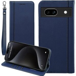 Google pixel 8A ケース 手帳型 pix マグネット ストラップ カード スマホケース ネイビー 984