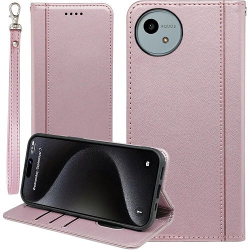 AQUOS wish4 SH52E ケース 手帳型 w E マグネット ストラップ カード スマホケース ピンク 985