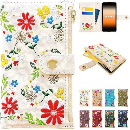 AQUOS R9 SH-51E A401SH SH-M スマホケース スマホカバー おしゃれ花刺繍 アイボリー 1019