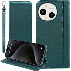 AQUOS Sense9 ケース 手帳型 センス9 ス マグネット ストラップ スマホケース ダーク グリーン 1128
