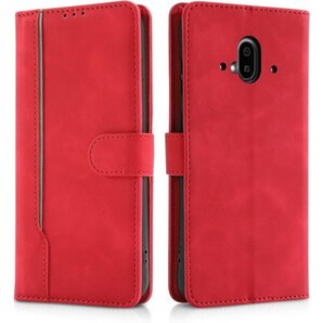 CASAFUNY らくらくスマートフォン F-52B カードポケット マグネット開閉式 スタンド機能 レッド 1159