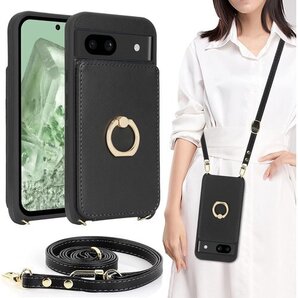 Google Pixel 8a ケース ショルダー リ カードケース スタンド 斜め掛け 携帯カバー ブラック 1197