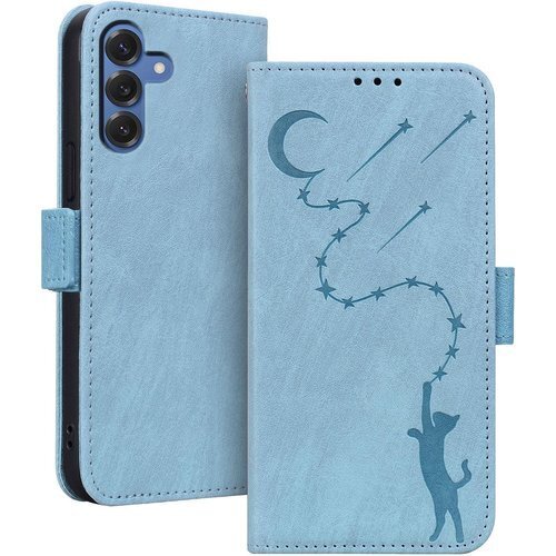 Samsung Galaxy S25/S24 ケース 猫柄 柔らかいTPU スマホ 落下防止 - アイスブルー 1254