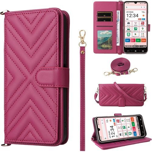 For ZTE かんたんスマホ4 A402ZT ケース 斜めかけ 縄掛け 指紋防止 落下防止 紛失防止 パープル 1259