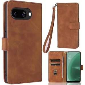 Google Pixel 9a ケース 手帳型 ストラ 帳ケース カードケース つや消し 落ち着いた色 ブラウン 1286