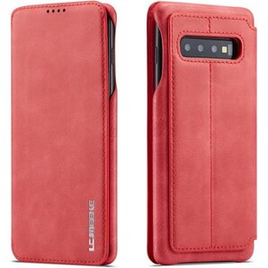 QLTYPRI Samsung Galaxy S10 カード収納 多色 上品 耐衝撃 マグネット - レッド 108