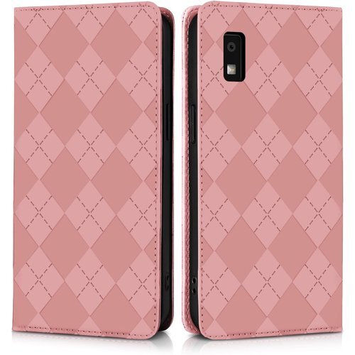 AQUOS wish3 ケース 手帳型 高級PUレザー カード収納 マグネット内臓式 スタンド機能付き ピンク 917