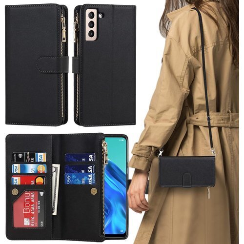 S21 plus ケース 手帳型 ショルダー クロスボ ィケース カード入れ スマホケース 携帯カバー ブラック 1101