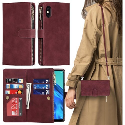 Xperia Ace II ケース 手帳型 ショルダー ース カード入れ スマホケース 携帯カバー ワインレッド 1107